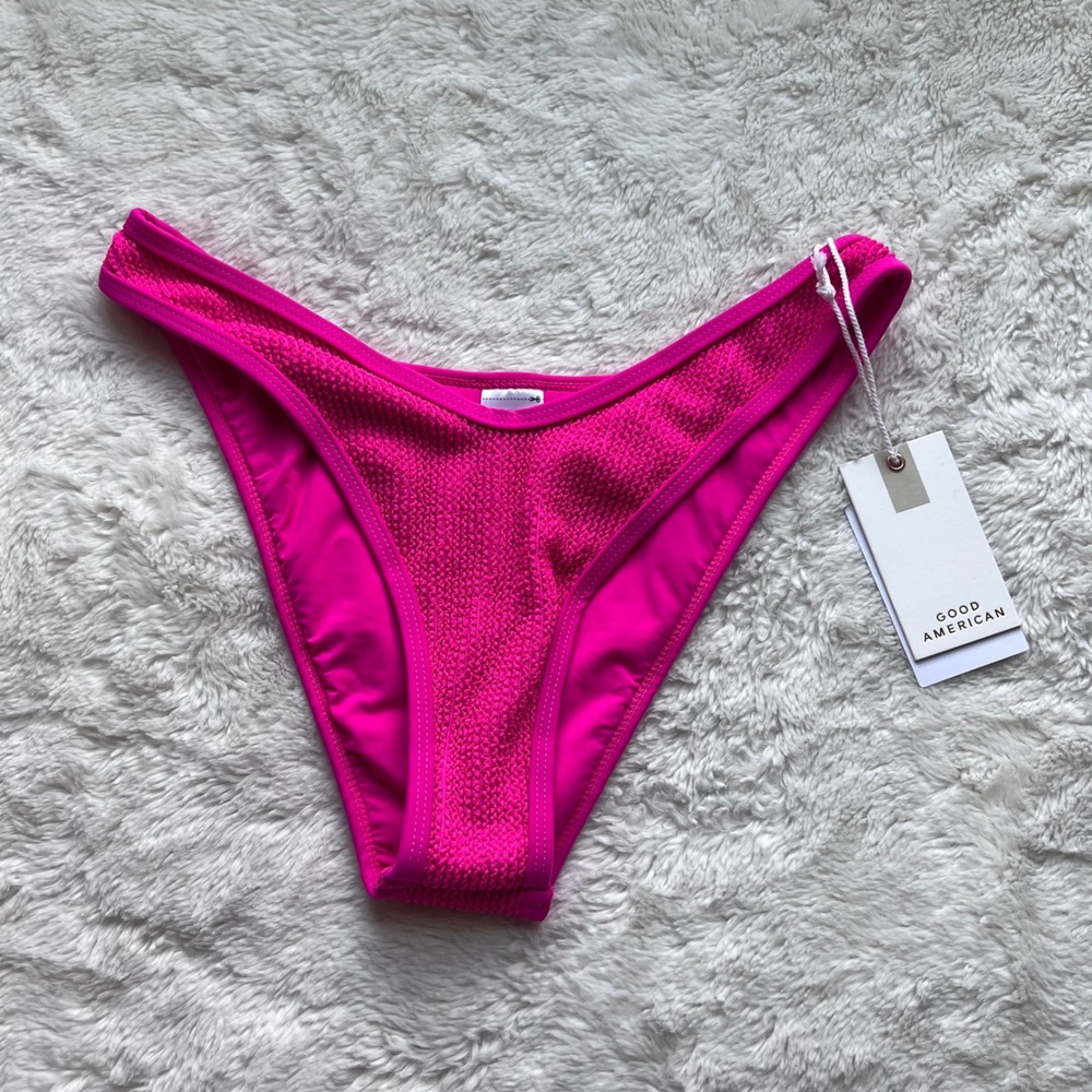 Good American Women Pink Glow Crinkle High Cut Bikini Bottom GSW1012 S/M NEW